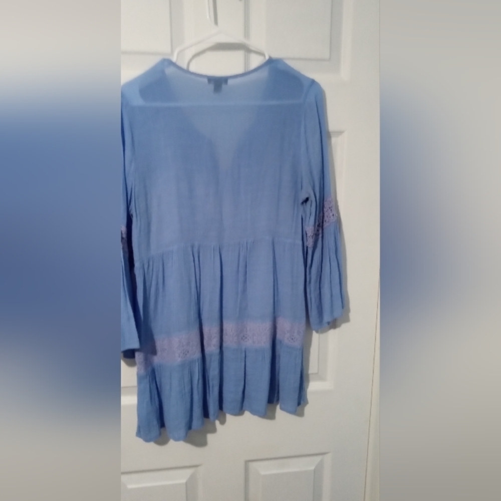 New Directions Blue 3/4 Sleeve Tiered Tunic - Picture 3 of 3